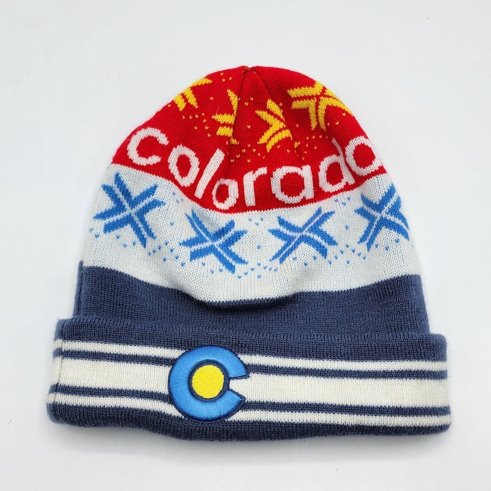 Colorado Limited Beanie Hat Blue White Red Spell Out